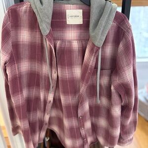 Lucky Brand Pink Plaid Shirt with Gray Hoodie